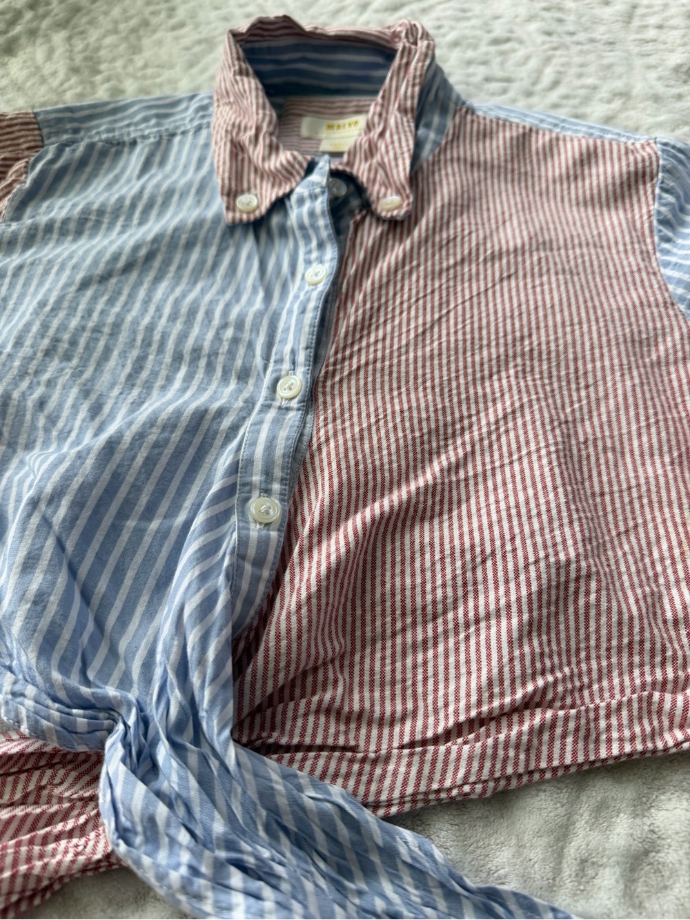 Maeve Two-Tone Striped Wrap Button-Down Shirt - Red & Light Blue Size S - Picture 5 of 10